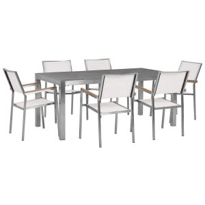 Conjunto de comedor exterior 6 plazas grosseto granito pulido gris/blanco