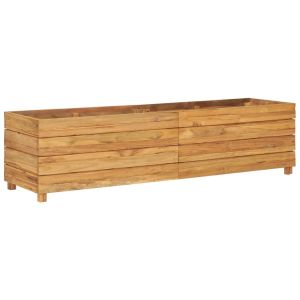 vidaXL jardinera madera maciza de teca y acero 150x40x38 cm