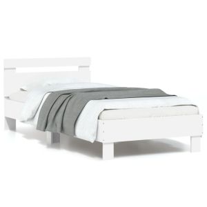 Cama con cabecero y luces LED blanco 90x200 cm reg2425