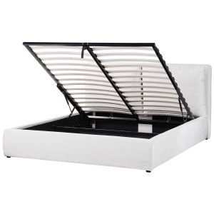 Cama con almacenaje bajonna terciopelo blanco crema 160 x 200 cm