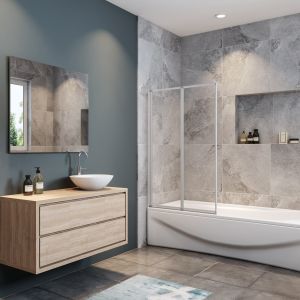 Aica mampara de bañera plegable,vidrio 4mm, gris mate,90x140cm