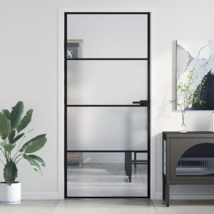 Puerta interior deLGada negra vidrio y aluminio 93x201,5 cm wef7497