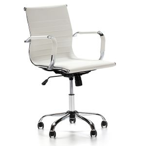 Sillón de oficina croma blanco, piel sintética, altura ajustable