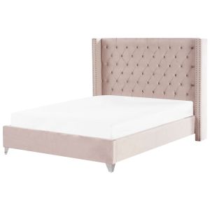 Cama terciopelo lubbon 180 x 200 cm rosa pastel