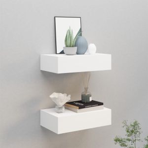 Estantes de pared con cajón 2 uds mdf blanco 40x23,5x10 cm es4705