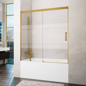 Mampara de bañera frontal + corredera basic 160-165cm serigrafiado oro
