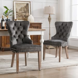 Silla de comedor terciopelo gris set 2 con patas ajustables madera