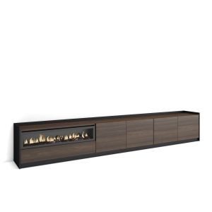 Mueble tv, 310x37x50cm, roble oscuro y negro, chimenea eléctrica rf4301