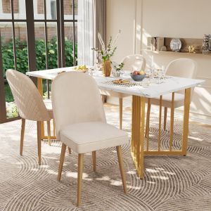 Conjunto de sillas de comedor terciopelo beige set de 4 con patas doradas