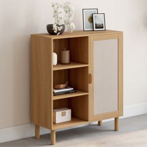 Aparador auxiliar de madera con efecto lino beige - 70 cm