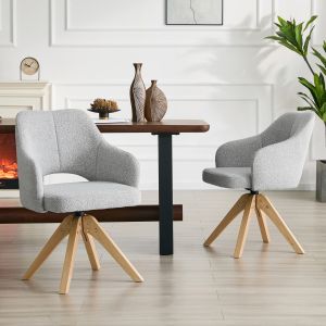 Juego de 2 sillas de comedor giratorias gris claro con patas de madera