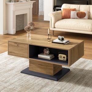 Mesa de centro con almacenamiento doble melamina gris roble 50x100x46,5cm