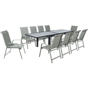 Mesa extensible y sillas de jardín de aluminio <<lagos>> - 140/280 x 90 x 7
