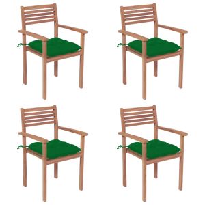 vidaXL sillas de jardín con cojines 4 uds madera maciza de teca verdes