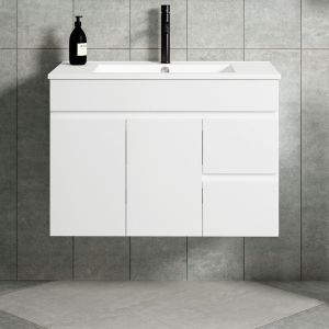 Mueble baño y lavabo urban 80x45cm acabado blanco brillo 2 caj. Suspen.
