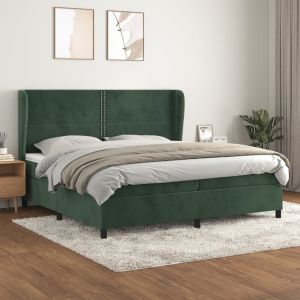 Conjunto boxspring -200x200 cm + somieres + colchón terciopelo verde oscuro