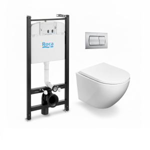 Roca active y pulsador cromo mate, wc round smart tor 3 asie kp