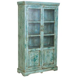 Vitrina de madera artesanal turquesa 105x40x180h cm
