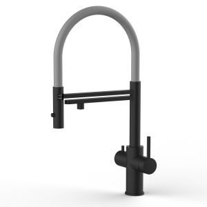 Grifo de cocina 5 vías acero inox ducha 2 chorros amovible, negro / gris