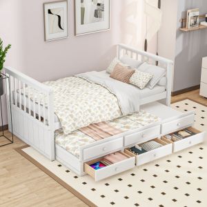 Cama nido 90x200cm con 3 cajones pino macizo y mdf – blanco