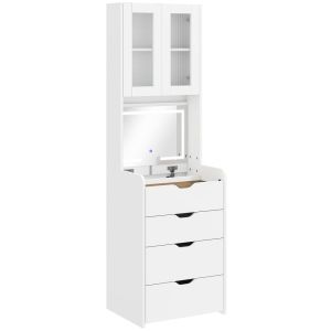 Tocador de maquillaje 50x40x160 cm mdf, vidrio color blanco Homcom