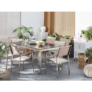 Conjunto de comedor exterior 6 plazas grosseto granito pulido negro/beige