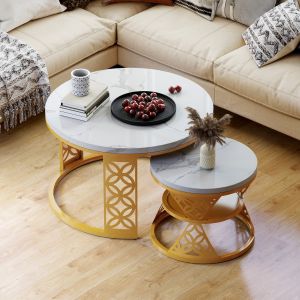 Mesa de centro nido marmolada 70 y 45 cm metal blanco