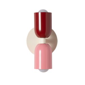 Aplique de Pared Doble E27 Metal Disco Crema con Pantallas Rojo + Rosa