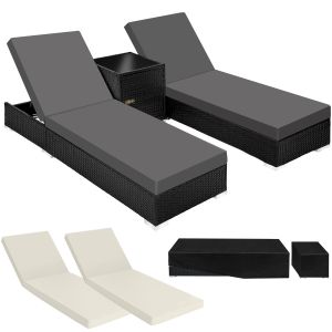 Tectake 2 tumbonas ajustables de aluminio y polirratán con mesa, negro