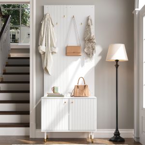 Mueble recibidor con zapatero y 6 ganchos blanco 180x70x35cm