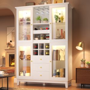 Aparador vinoteca con LED y 3 cajones blanco 180,5x120x40cm