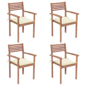 vidaXL sillas de jardín 4 uds madera maciza de teca con cojines crema