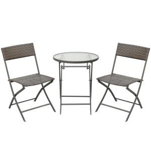 Conjunto de mesa y 2 sillas acero, ratán de pe color marrón 61x46x84 cm