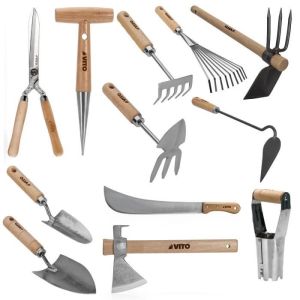 Kit de 12 herramientas de jardín, mango de madera, acero inoxidable y hierr