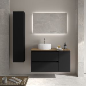 Mueble baño bequia 90cm + coqueta reversible + encimera + lavabo | negro