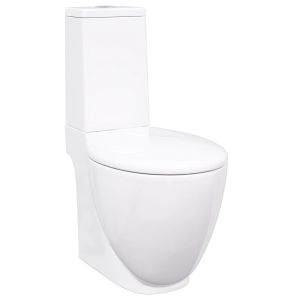 vidaXL inodoro wc redondo de cerámica flujo hacia abajo blanco