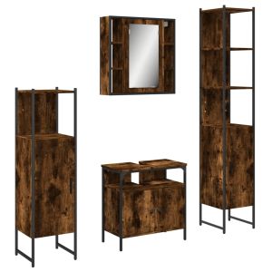 vidaXL set de muebles de baño 4 piezas madera contrachapada roble humo