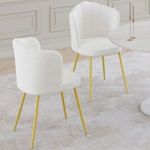 Sillas concha de bouclé blanco, lote de 2, 55x51x82 cm
