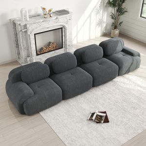 Sofá modular en esquina de pana gris 4 plazas sin montaje diseño flexible