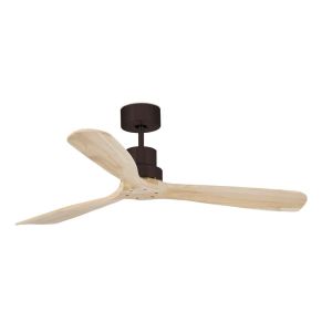 Ventilador de techo marrón de acero con palas de madera motor dc y mando