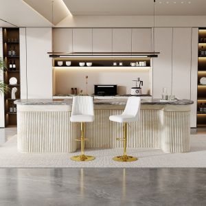 Taburete de bar ajustable blanco y dorado set de 2 con respaldo