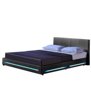 Cama LED asteroid 140 x 200 cm gris oscuro – polipiel, sin colchón
