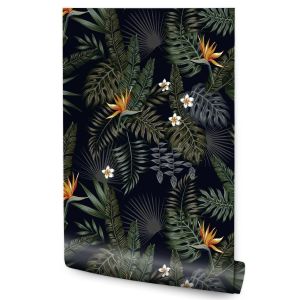 Papel Pintado Para Sala Con Hojas Flores Y Naturaleza Tropical 53cm x 10m