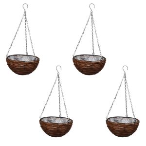 Cesta redonda colgante de sauce con capa y cadena - 4 piezas