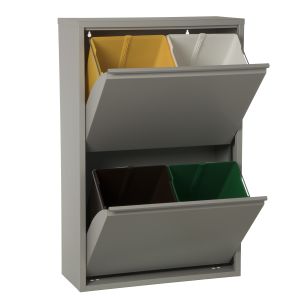 Papelera reciclaje 4 cubos gris mate-4x18l.