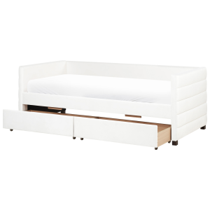 Cama con almacenaje marray terciopelo blanco crema 90 x 200 cm
