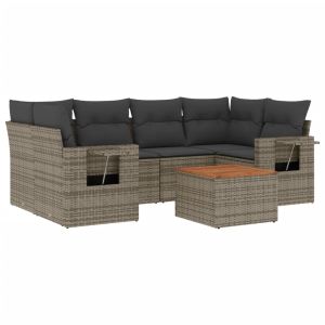 vidaXL set de sofás de jardín 7 piezas con cojines ratán pe gris