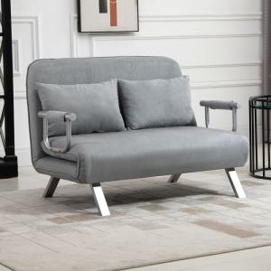 Sofá cama de 2 plazas gris claro con respaldo ajustable y cojines