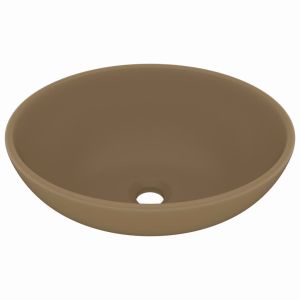 vidaXL lavabo de lujo ovalado cerámica crema mate 40x33 cm