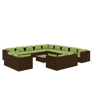 vidaXL set muebles de jardín 14 piezas cojines ratán sintético marrón